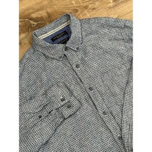 Banana Republic Camden Fit LinenPlaid Button Down Shirt Mens Medium Blue White